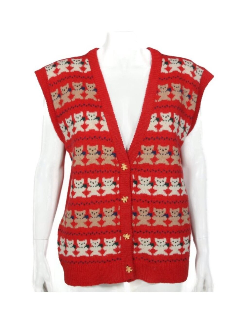 Vintage The Eagles Eye Red Wool Vest Teddy Bears Teddy Bear Buttons size L /925
